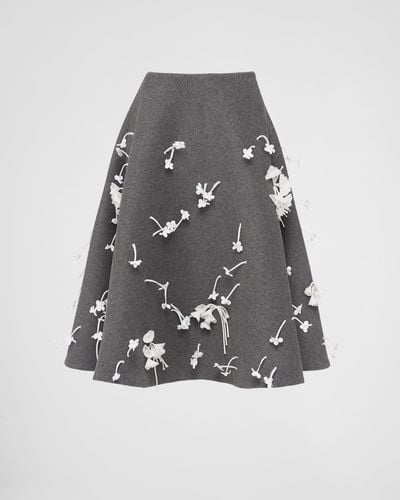 Prada Embroidered Velour Midi-skirt - Grey