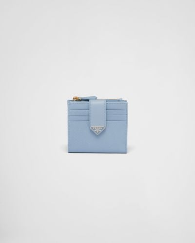 Prada Small Saffiano And Smooth Leather Wallet - Blue