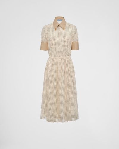 Prada Printed Georgette Dress - White