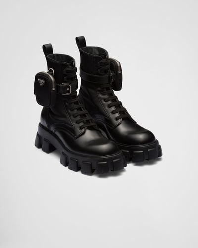 Prada Monolith Pouch-embellished Platform-sole Leather Boots - Black