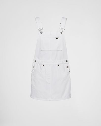 Prada Bull Denim Bib Mini-Dress - White