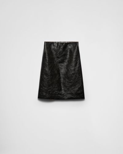 Prada Craquelé Leather Skirt - Black