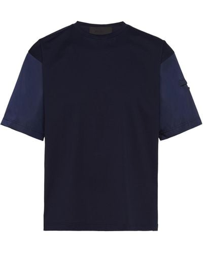 Prada Stretch Cotton T-Shirt With Re-Nylon Details - Blue