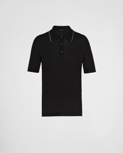 Prada Cashmere And Lamé Polo Shirt - Black