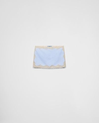 Prada Embroidered, Lace-Trimmed Linen Miniskirt - Blue