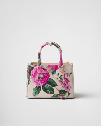 Prada Galleria Tasche Aus Bedrucktem Saffiano-Leder - Pink