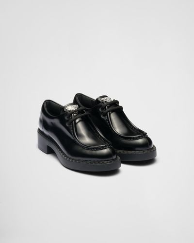 Prada Brushed Leather Lace-up Shoes - Black