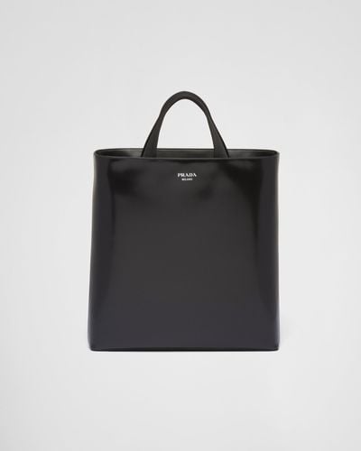 Prada Brushed Leather Tote With Water Bottle - Black