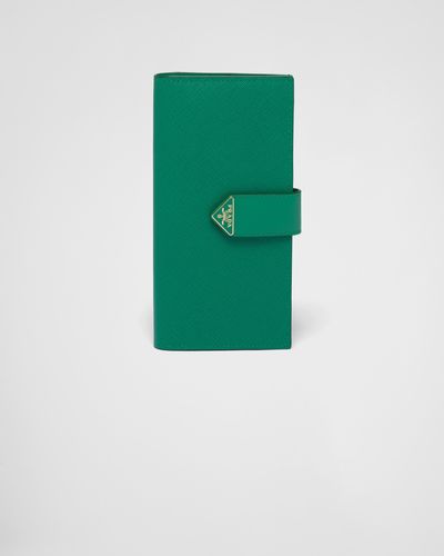 Prada Large Saffiano And Smooth Leather Wallet - Green