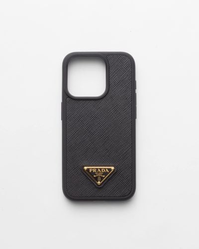 Prada Saffiano Leather Cover For Iphone 15 Pro - Black