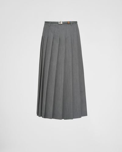 Prada Pleated Wool Skirt - Gray