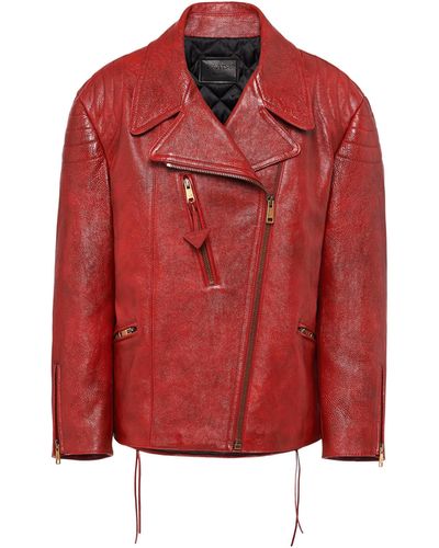 Prada Leather Biker Jacket - Red
