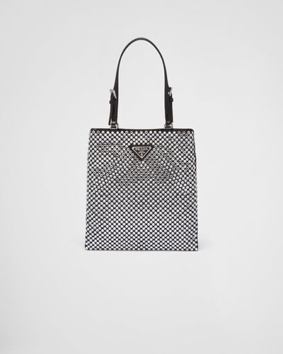 Prada Satin Handbag With Crystals - Gray