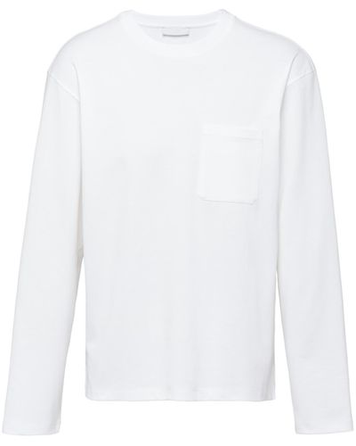 Prada T-Shirt À Manches Longues En Coton - Blanc
