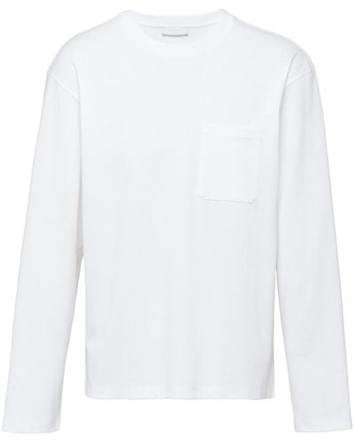 Prada Langärmliges T-Shirt Aus Baumwolle - Weiß