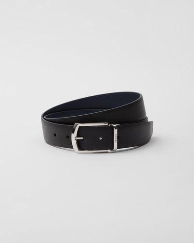 Prada Reversible Saffiano Leather Belt - Blue