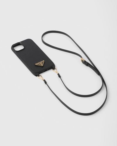 Prada Saffiano Leather Cover For Iphone 14 Pro - Metallic