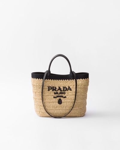 Prada Small Crochet And Leather Tote Bag - White