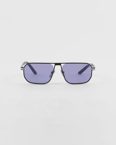 Prada Sunglasses With Iconic Metal Plaque - Blue