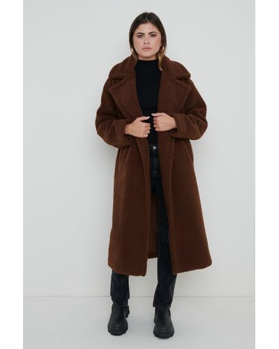 Pretty Lavish Teddy Oversized Coat - Brown
