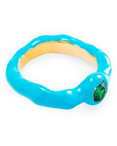 Joanna Laura Constantine Bague Wave avec cristaux en laiton plaqué or - Bleu