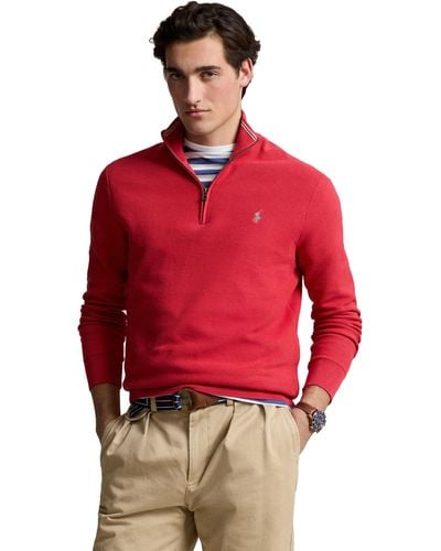 Polo Ralph Lauren Pull à col zippé en coton - Rouge