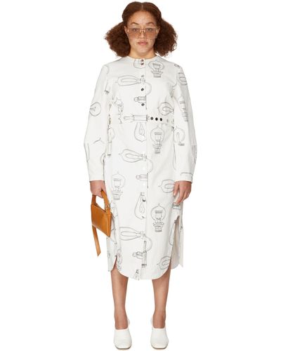 Tibi Robe longue ampoule en coton - Blanc