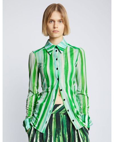 Proenza Schouler Painted Stripe Matte Jersey Shirt - Green