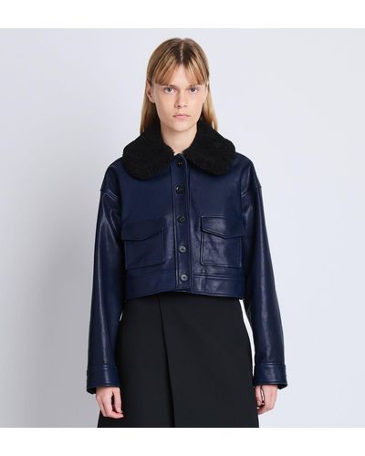 Proenza Schouler Shearling Collar Leather Jacket - Blue