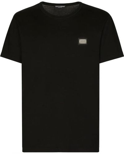 Dolce & Gabbana Cotton T-shirt With Branded Tag - Black