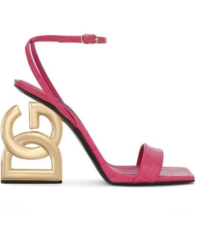 Dolce & Gabbana Squared Toe Leather Sandals - Pink