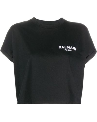 Balmain Logo-embroidered Cropped T-shirt - Black