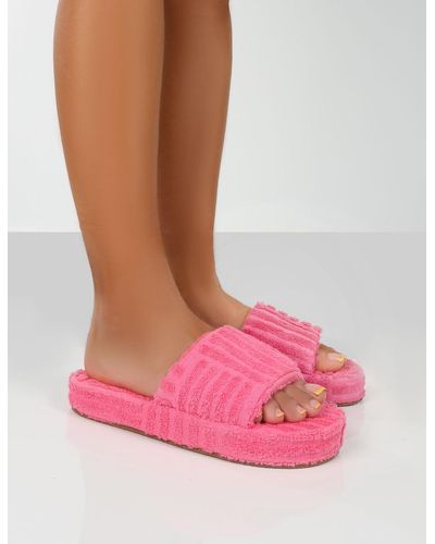 Public Desire Juicy Pink Terry Towelling Slider Slippers