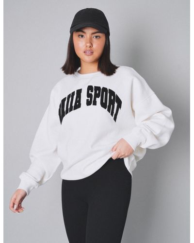 Public Desire Kaiia Sport Slogan Oversized Sweatshirt Cream And Black - Grey