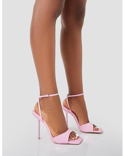 Public Desire Havaska Baby Pink Patent Square Toe Wrap Around Barley There High Heels - Multicolour