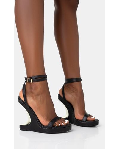 Public Desire A-list Black Pu Barely There Wrap Around Platform Cut Out Wedge Heels - Brown