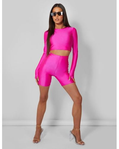 Public Desire Second Skin Long Sleeve Fitted T-shirt Hot Pink