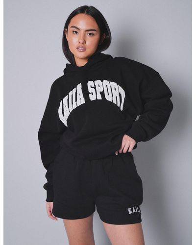 Public Desire Kaiia Sport Slogan Oversized Hoodie Black With White - Grey