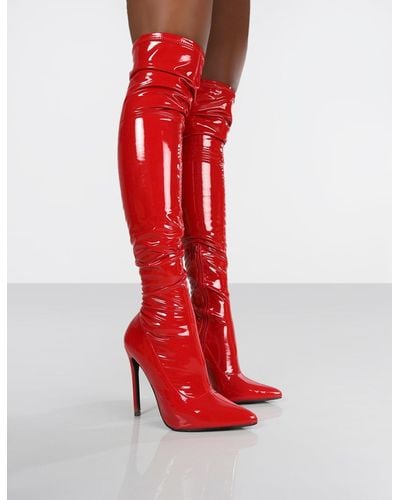 Public Desire Confidence Red Patent Stiletto Heeled Over The Knee Pu Boots