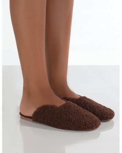 Public Desire Ciao Chocolate Teddy Slip On Slippers - Brown