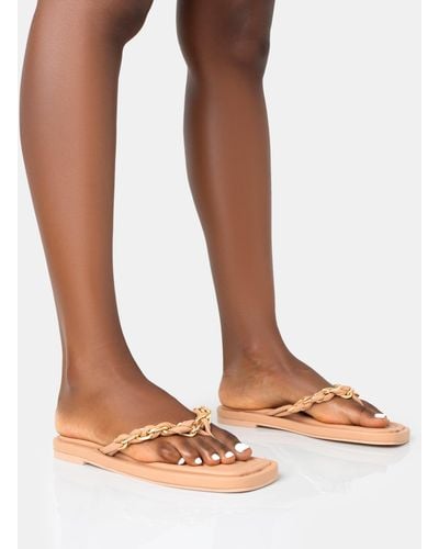 Public Desire Retreat Nude Pu Chain Strap Flip Flop Sandals - Brown