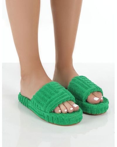 Public Desire Juicy Green Terry Towelling Slider Slippers