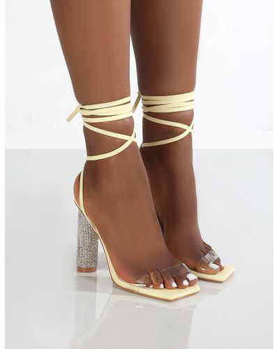 Public Desire Mae Yellow Pu Lace Up Clear Perspex Heels