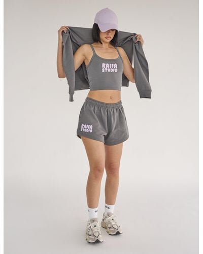 Public Desire Kaiia Studio Bubble Logo Sweat Shorts Dark Grey & Lilac - Natural