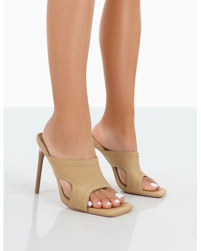 Public Desire Novee Nude Lycra Cut Out Heeled Mules - Natural