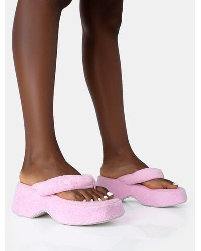 Public Desire Havana Pink Towelling Flip Flop Chunky Platform Sandals