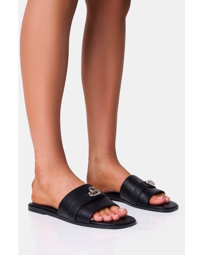 Public Desire Radiance Black Buckle Trim Flat Sandals - Multicolour