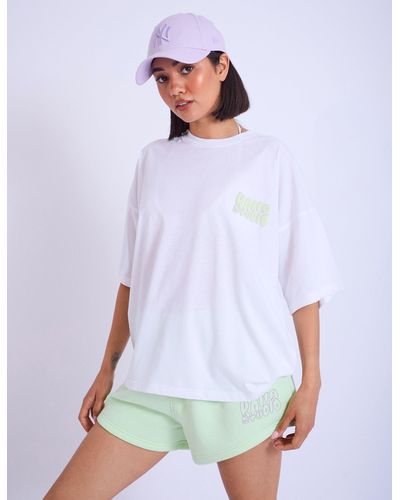 Public Desire Kaiia Studio Bubble Logo Oversized T-shirt White & Lime