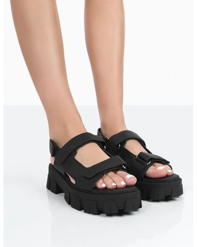 Public Desire Brighton Wide Fit Black Nylon Flatform Open Toe Sandals
