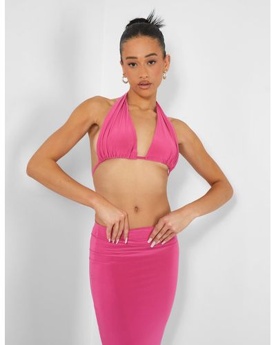 Public Desire Slinky Halterneck Top Pink - Blue